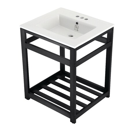 Kingston Brass VWP2522W4A0 25" Ceramic Console Sink (4", 3-Hole), White/Matte Black VWP2522W4A0
